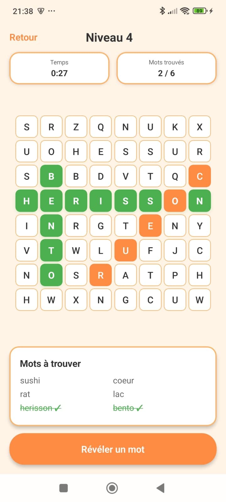 Mots Mêlés Kawaii - Jeu en cours