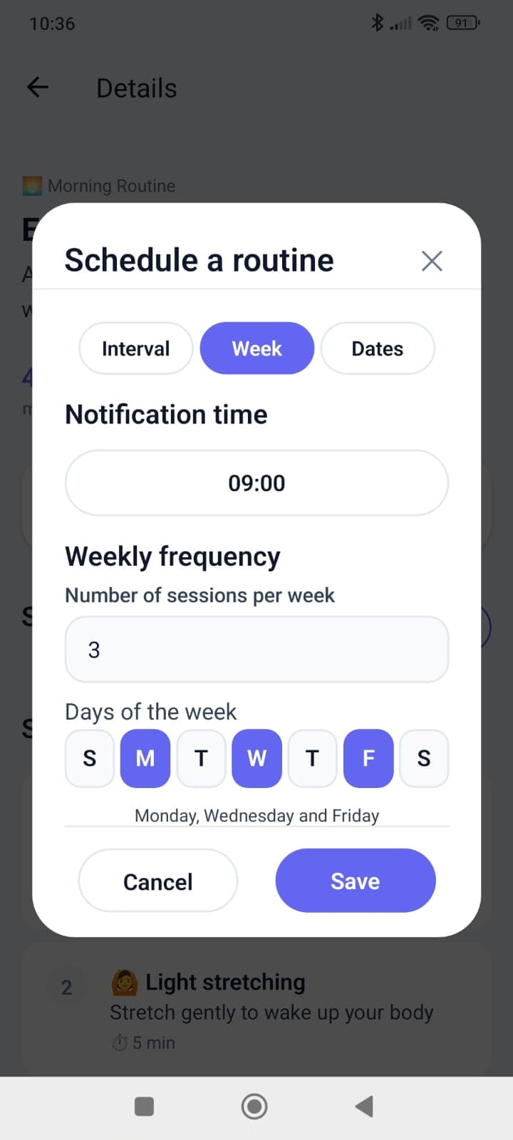 Historique des routines complétées dans Routine App